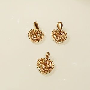 Brazilian gold earring and pendant jewelry set
